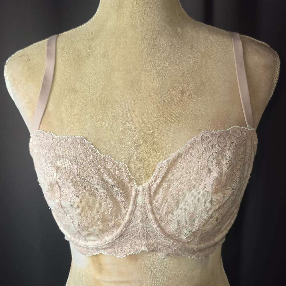 Natori 34DD Blush Pink Lace Underwire Balconette Bra Adjustable Straps Lined - Picture 1 of 6